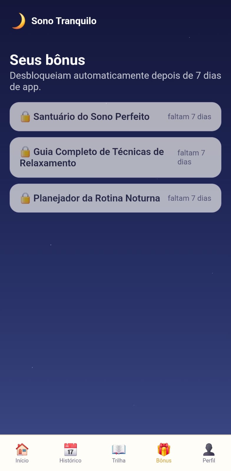Tela de bônus do Método Sono Tranquilo